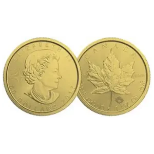 1 oz Canadian Gold Maple Leaf coin featuring a detailed maple leaf design.