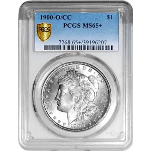 MS 65 Morgan Silver Dollar (1878-1904 & 1921) in a protective PCGS holder.