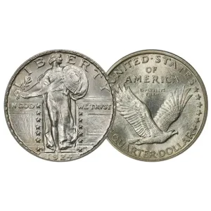 Standing Liberty Quarter (1916-1930): obverse shows Liberty, reverse features an eagle in flight.